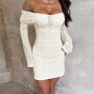Sexy Lace-up Backless Long Sleeve One-shoulder Dress